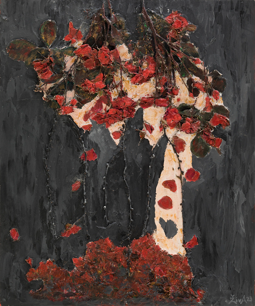  Zgodba nekega poljuba, ciklus Dišeče slike, 2023, 60x50cm, mešana tehnika